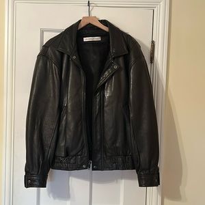 80’s Andrew Mark Black Leather Jacket with removable Fur vest
